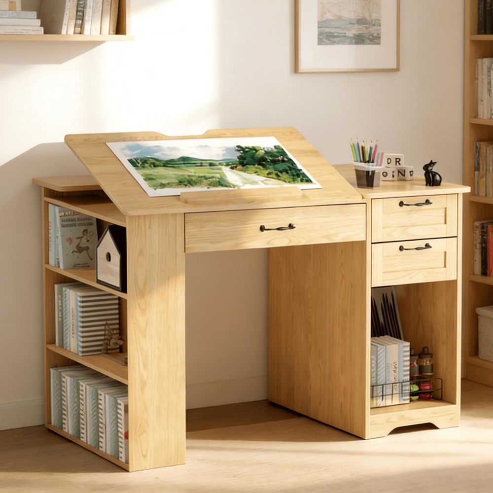 Art & Craft Jojo - Adjustable Desk with Storage, Open Shelves,