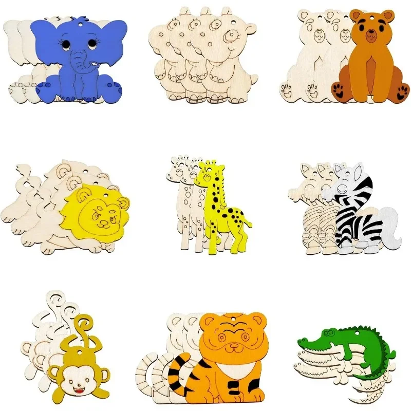 Art Craft Zoo - 9pcs 9 Styles Zoo Animals Unfinished