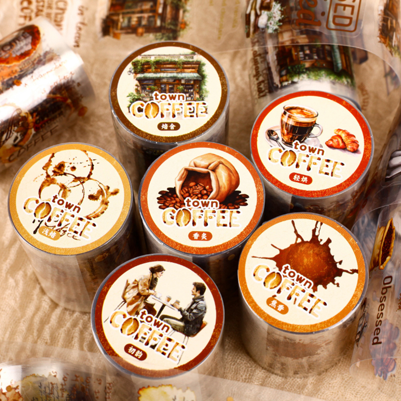 Art Craft Notebook - Vintage Coffee Themed PET Washi Tape,