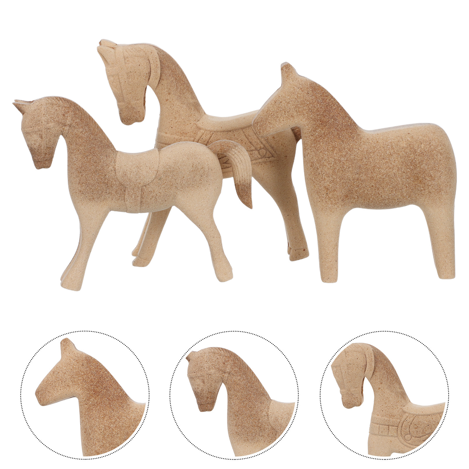Art Craft Horse - 3Pcs Unfinished Wood Horse Hand Carved